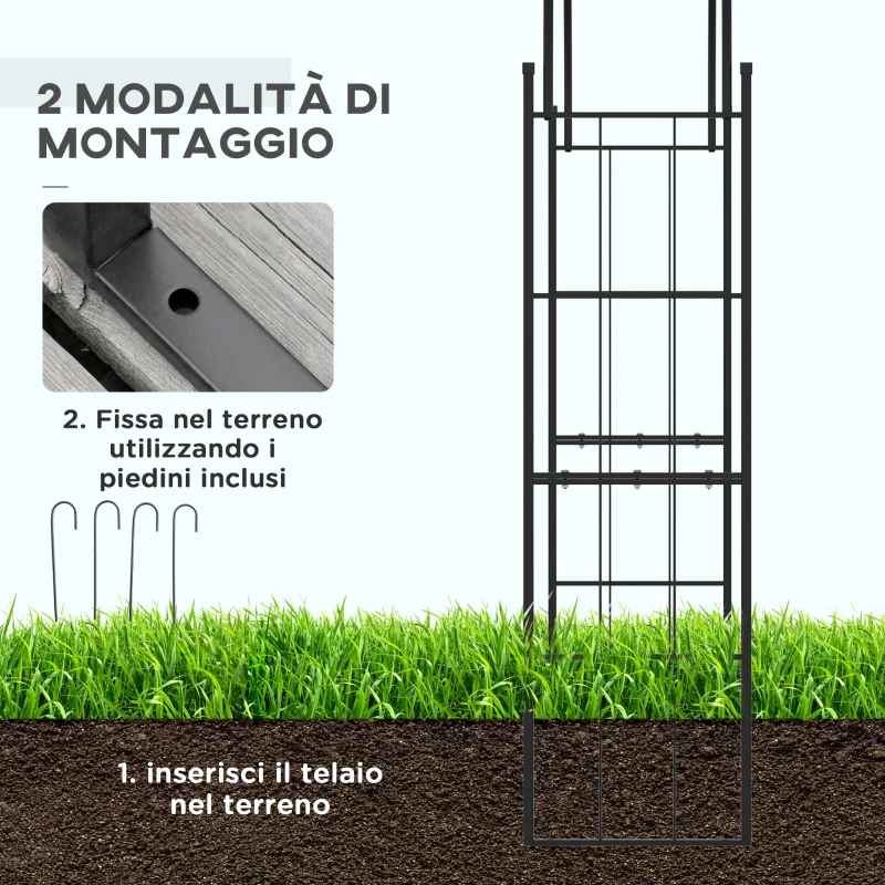 Outsunny Archetto da Giardino per Piante Rampicanti e Decorazioni, Metallo Nero, 157x40x223cm