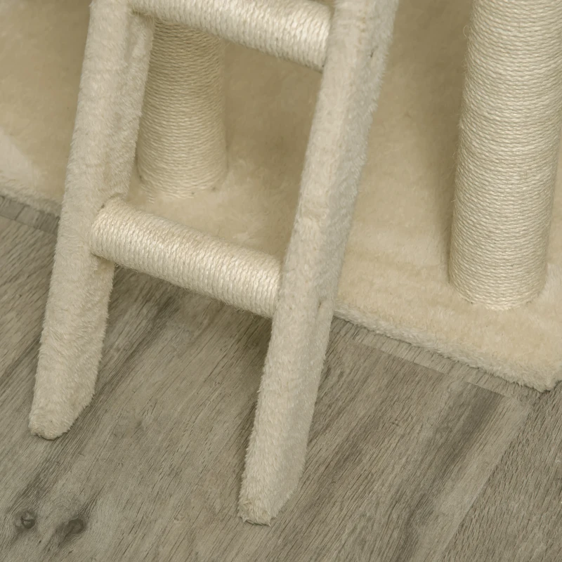 PawHut Árbol Rascador para Gatos Grande Altura 131 cm con Cueva de Algas Postes de Sisal Natural Plataformas Bola Colgante y Molino de Viento de Juguete 69x40x131 cm Beige