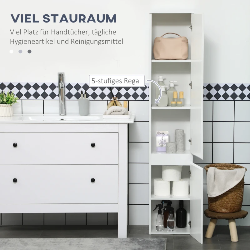 kleankin Badezimmerschrank, 5 Fächer, unsichtbare Griffleisten, weiß, 30 x 28 x 152,5 cm