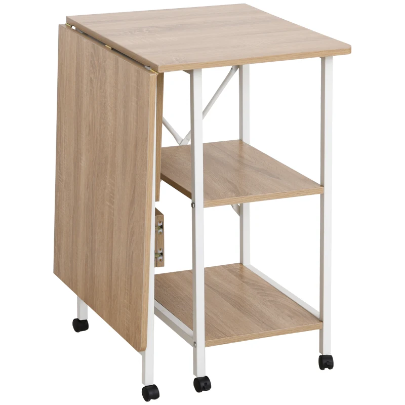 HOMCOM Klapptisch Schreibtisch Beistelltisch Bürotisch Mobiler Computertisch mit Rollen MDF Natur 107 x 55 x 76 cm