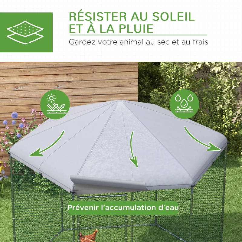 PawHut Enclos poulailler extérieur 5 m² parc grillagé dim. 2,8L x 2,45l x 2,46H - espace couvert - 5/8 poules