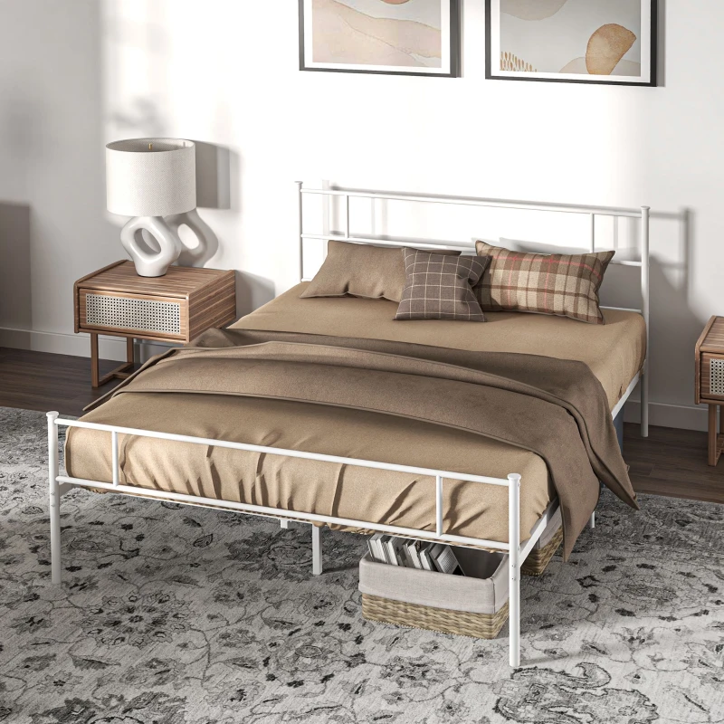 HOMCOM King Bed Frame, Metal Bed Base with Headboard and Footboard, Metal Slat Support and 31cm Underbed Storage Space