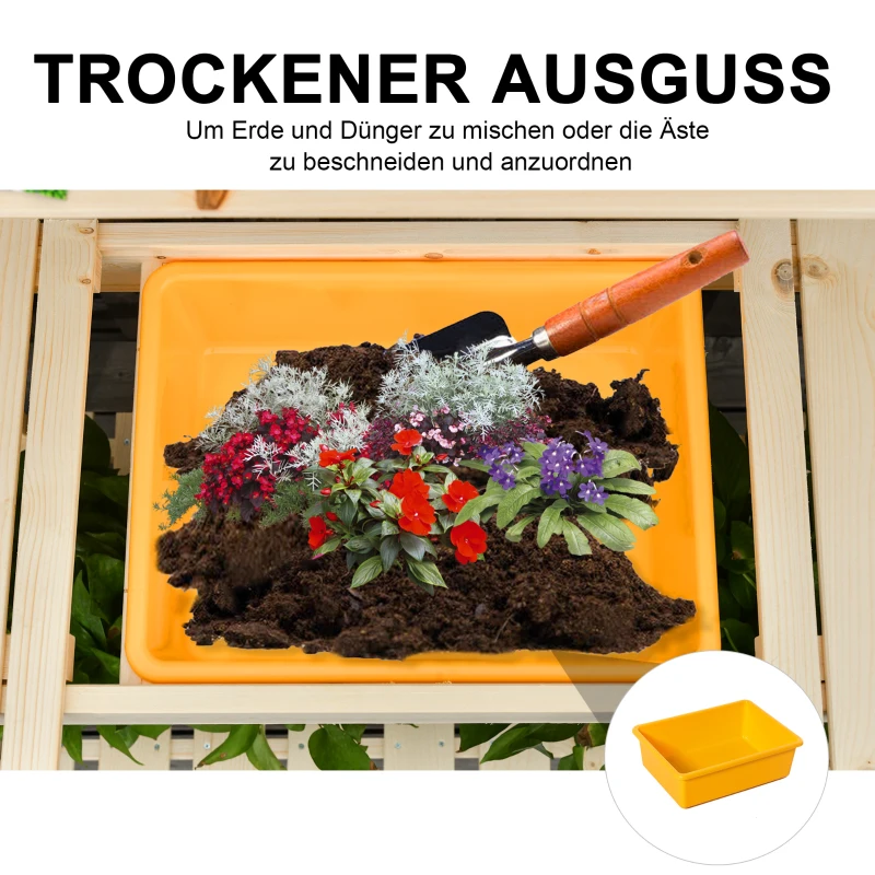 Outsunny Pflanztisch mit Haken Gärtnertisch Blumentisch aus Tannenholz Kunststoff für Garten Terrasse verstellbare Arbeitsfläche Natur 100 x 40 x 140 cm