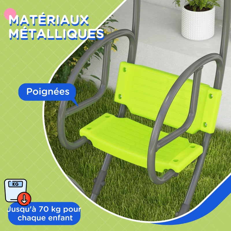 Outsunny Balançoire pour enfants structure en métal avec poignée pour 2 enfants de 3 à 6 ans 110,5 x 40,5 x 180 cm vert