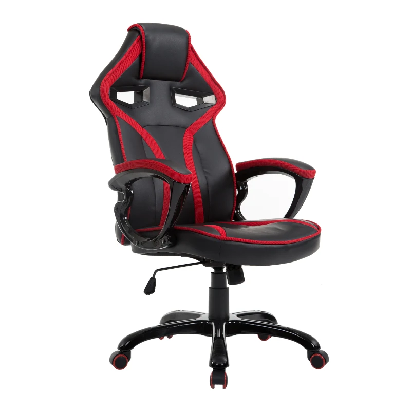 HOMCOM Chaise racing de bureau siège fauteuil sport gaming pivotant hauteur et dossier réglables accoudoirs rembourrés revêtement synthétique rouge et noir