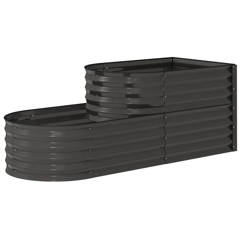 Outsunny Two-Tier Galvanised Steel Garden Planter - Dark Grey
