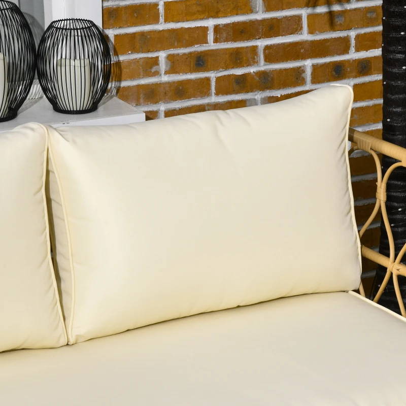 Outsunny Ensemble salon de jardin canapé 2 places + 2 fauteuils + 1 table basse plateau verre trempé 7 coussins écru
