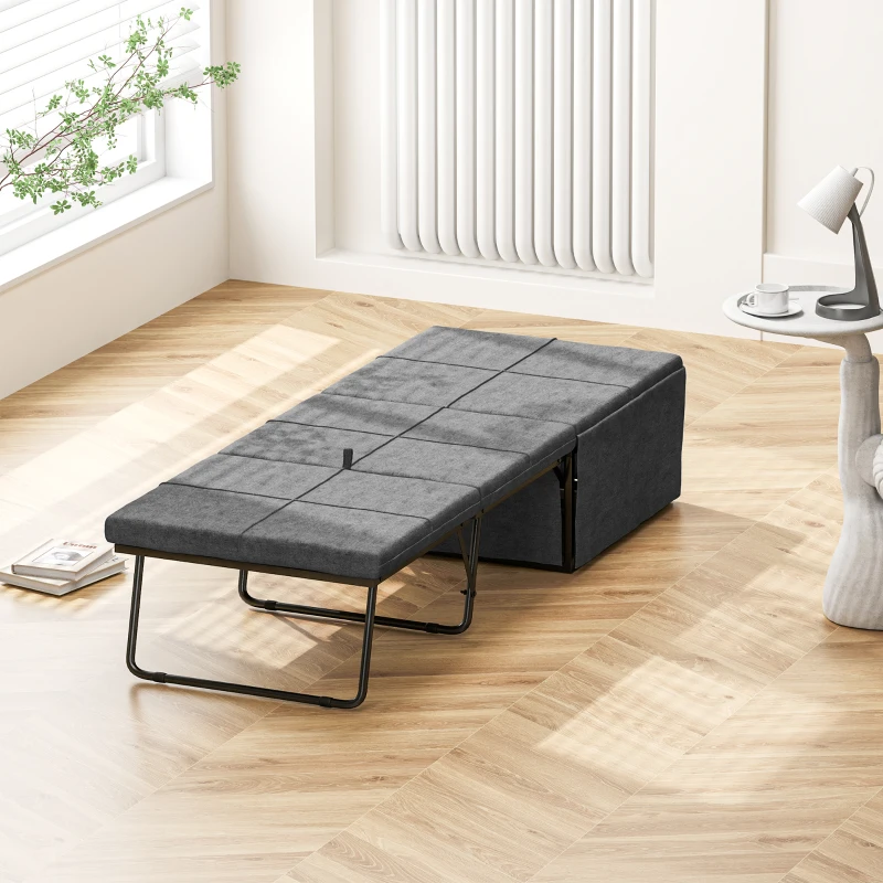 HOMCOM Folding Bed with Linen Sponge Mattress and Dust Cover, Foldable Guest Bed Compact Single Bed with Metal Frame, 69 x 181.5 cm, Grey(m-12)