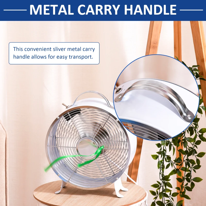 HOMCOM 10" 2-Speed Electric Table Desk Fan w/ Safety Guard Anti-Slip Feet Portable Personal Cooling Fan Home Office Bedroom White