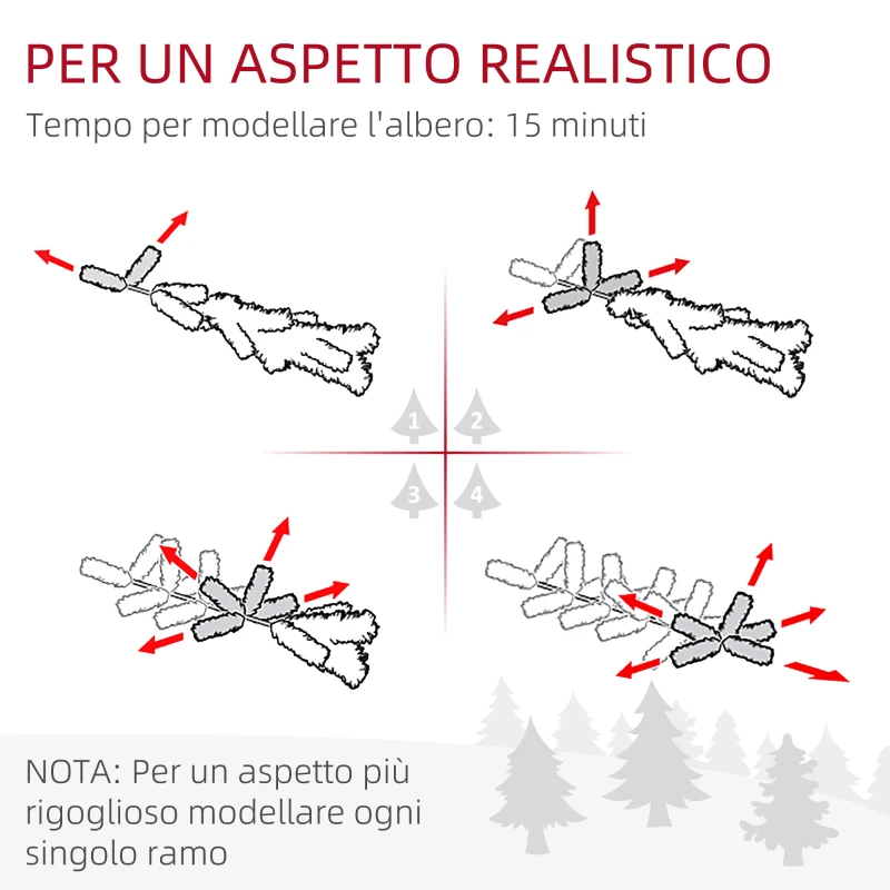 HOMCOM Albero di Natale Innevato con 329 Rami e Luci LED Bianche, in Plastica e Metallo, Ø52x180 cm, Verde