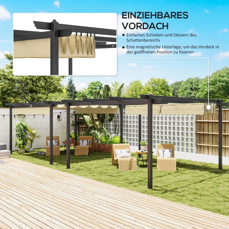 Outsunny Verstellbare Garten-Pergola, Pavillon mit Aluminium-Rahmen, Outdoor-Baldachin, für Garten, Balkon, Terrasse, Beige(m-4)