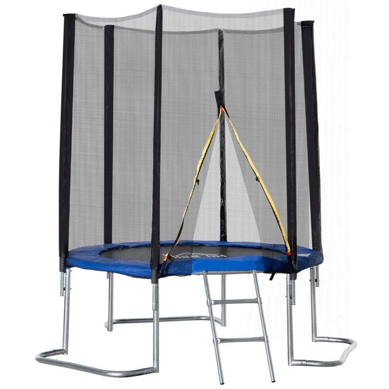 HOMCOM Trampoline pour enfant Ø 223 cm avec filet de sécurité, échelle et porte zippée - usage extérieur intérieur - bleu