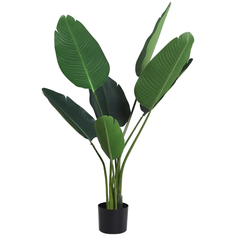 Outsunny Planta de Decoración Artificial de Palma Árbol Realista con Maceta 7 Hojas para Interior Ø15x120 cm Verde