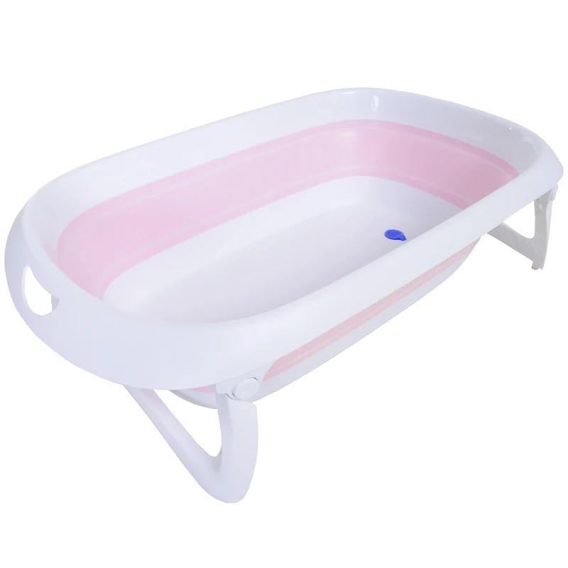 HOMCOM Faltbare Baby Badewanne Ergonomische Babywanne rutschfest klappbar Kunststoff Rosa 80 x 48 x 21 cm