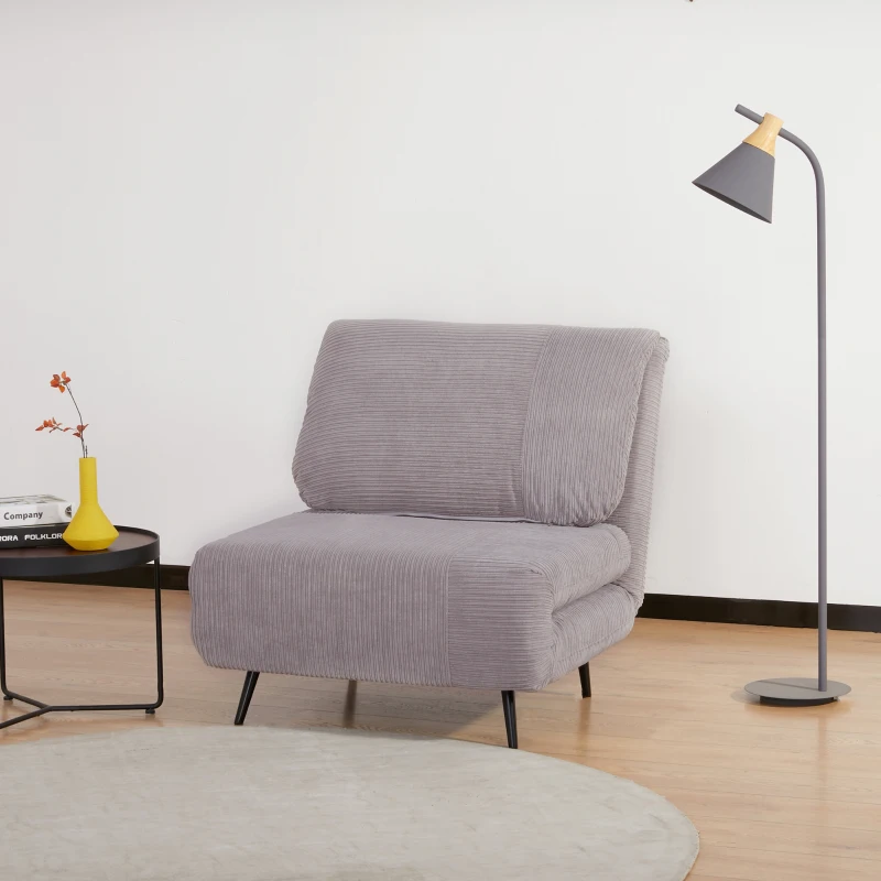 HOMCOM Poltrona Letto 2 in 1 Singola, Schienale Regolabile su 3 Livelli e Imbottito, Struttura in Legno e Acciaio