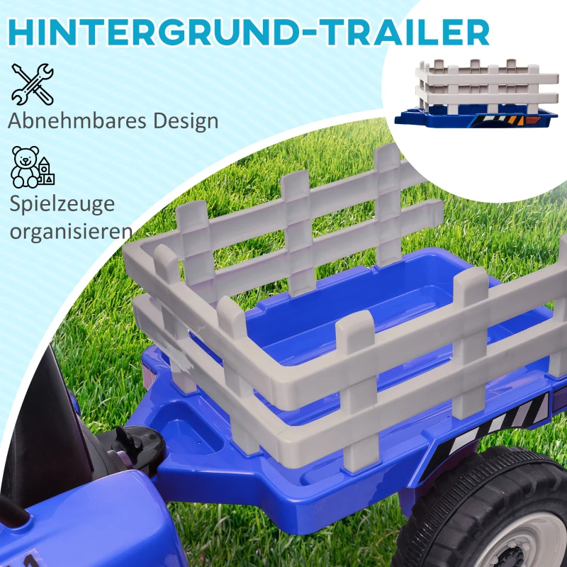 HOMCOM Kinder-Elektroauto mit Anhänger, Fernbedienung, Scheinwerfer, 3-6 km/h, für 3-6 Jahre, Blau(m-4)