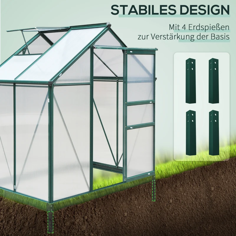 Outsunny Gewächshaus mit Dachfenster Aluminium Treibhaus 190 cm x 132 cm x 201 cm Grün + Transparent