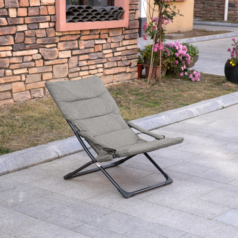 Outsunny Gartenstuhl aus Metall Klappstuhl mit Auflage abnehmbar wetterfest klappbar Campingstuhl Liegestuhl 120kg Belastbarkeit Sitzmöbel für Garten Terrasse Balkon 66B x 94T x 79H cm Grau