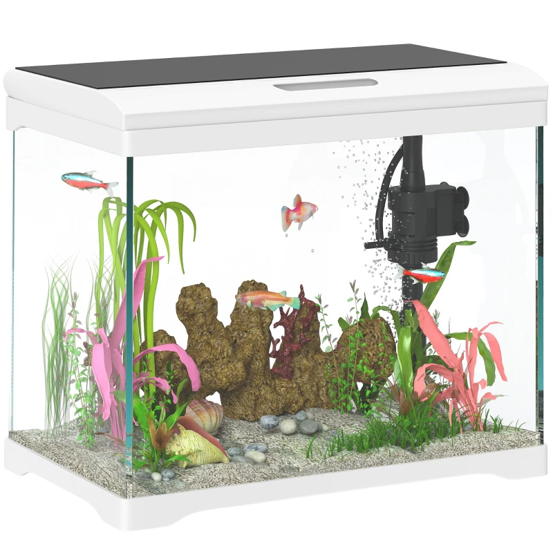 PawHut Aquarium, 17L Tropisch Vissenaquarium, Gemakkelijk te onderhouden, Heldere zichtbaarheid, met LED-verlichting, 35L x 21B x 31H cm, Wit+Zwart