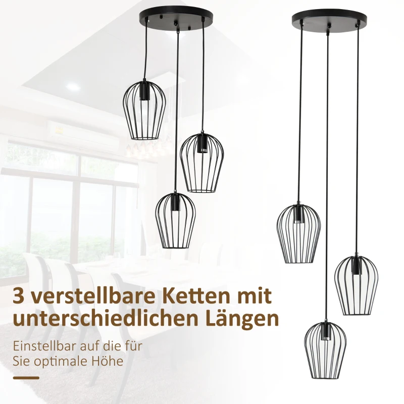 HOMCOM Pendelleuchte Hängeleuchte, moderne, geometrische Hängelampen, Kronleuchter, Metall, Schwarz Ø38 x 133H cm