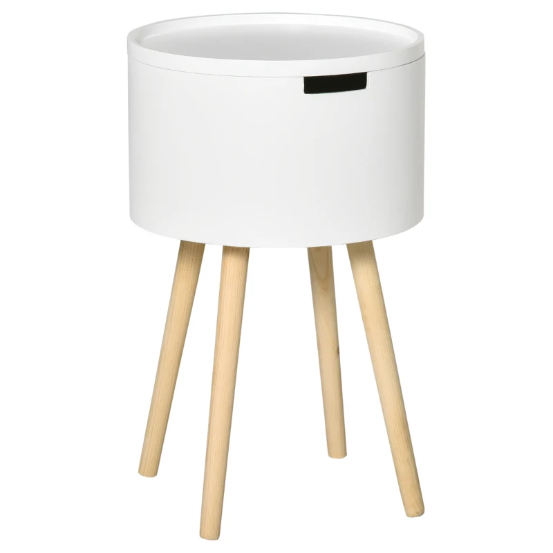 HOMCOM Table basse table de chevet avec compartiment de rangement - bout de canapé table d'appoint design scandinave - MDF bois de pin - blanc