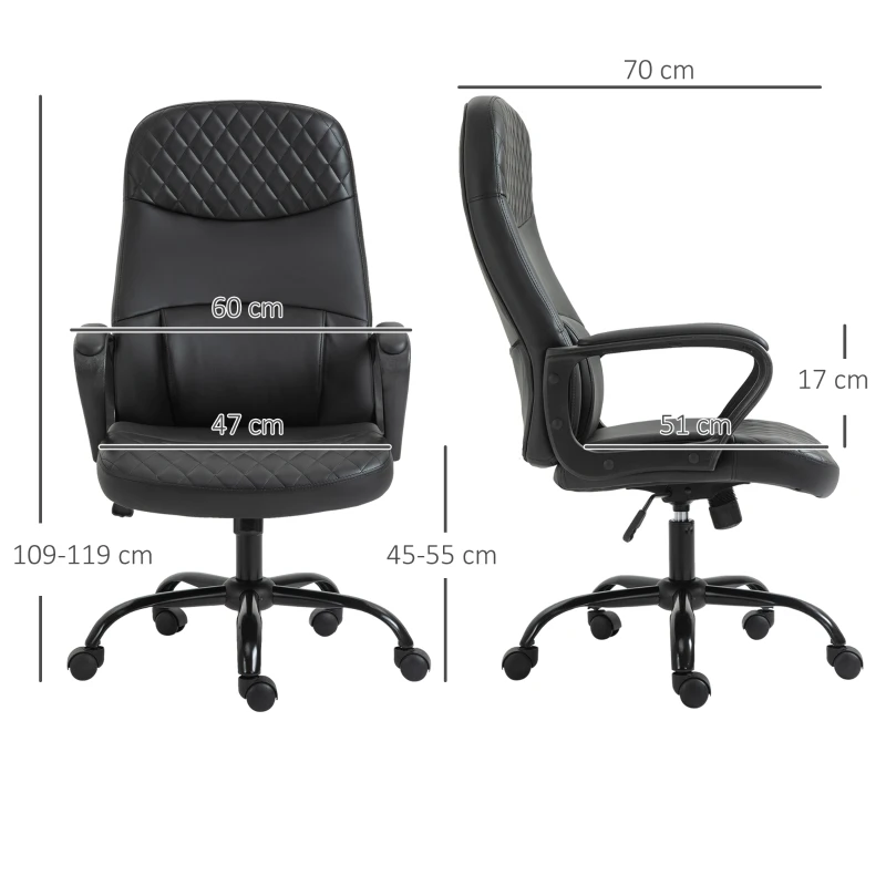 Vinsetto Bürostuhl Massage höhenverstellbarer Chefsessel Gamingstuhl mit Massagefunktion ergonomischer Drehstuhl Massage Sessel PU-Leder Stahl Schwarz 60 x 70 x 109-119 cm