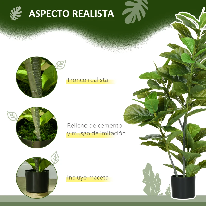 HOMCOM Conjunto de 2 Plantas Artificiales Decorativas 110x15 cm Árboles Artificiales de Ficus con 90 Hojas y Macetas Verde