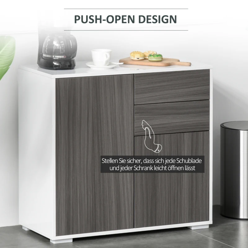 HOMCOM Aufbewahrungsschrank mit 2 Schubladen, 2 Türen, mit Kippschutz, für Wohnzimmer, Schlafzimmer, 79 x 36 x 74 cm, Weiß+Grau