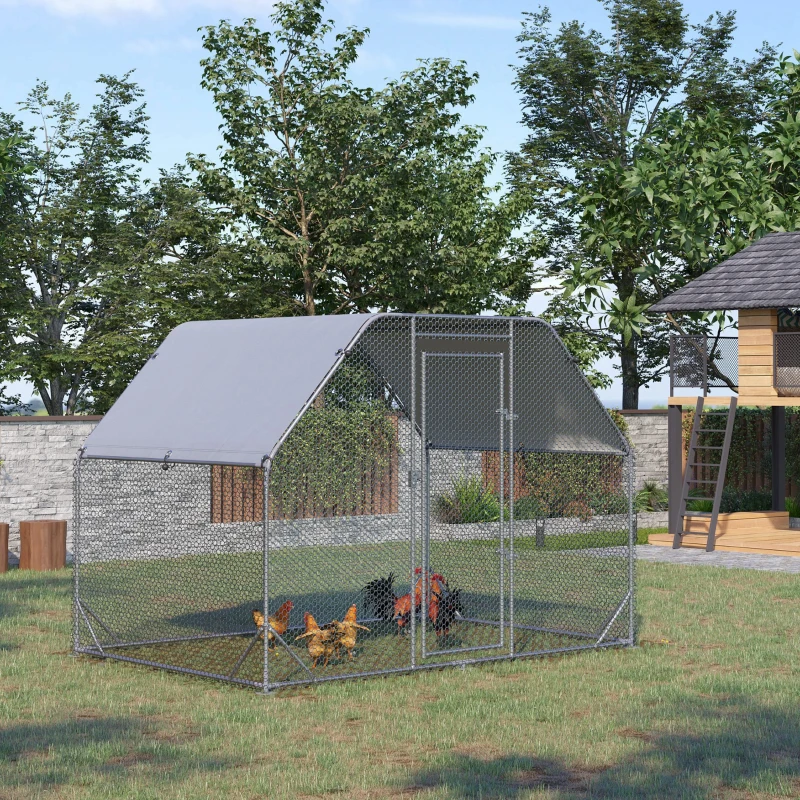 PawHut Walk in Chicken Run Chicken Coop Hen House Outdoor with Roof for 4-6 Chickens, 280 x 190 x 195cm