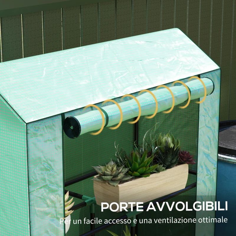 Outsunny Serra da Giardino a 3 Livelli con Copertura in PE Anti-UV e Porta Avvolgibile, 100x40x150 cm, Verde
