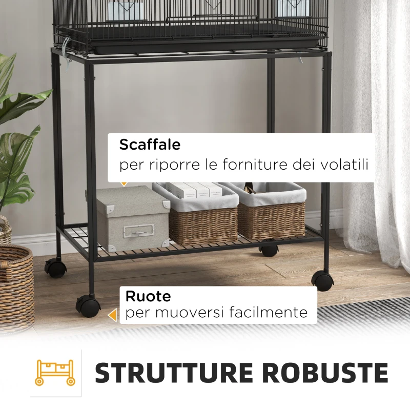 PawHut Gabbia per Uccelli in Acciaio e PP, Design Impilato con Posatoi, Altalene e Scalette, 77x46x164 cm, Nero
