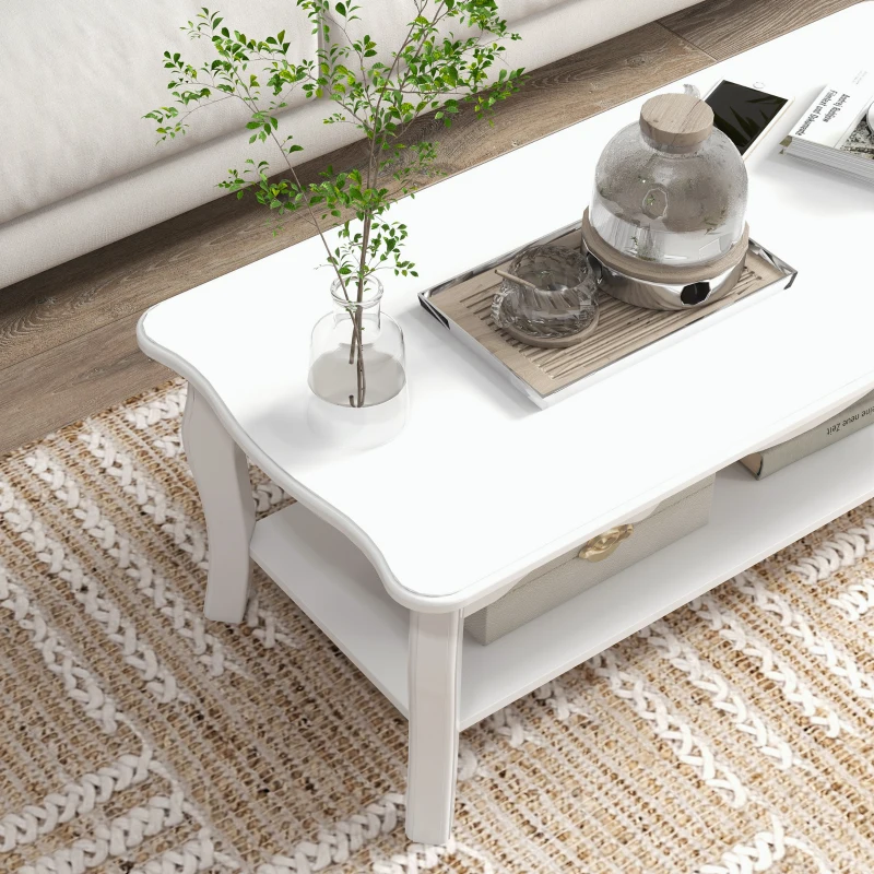 HOMCOM Tavolino da Salotto con Ampio Ripiano Portaoggetti Inferiore in Legno, 94x44x43cm, Bianco