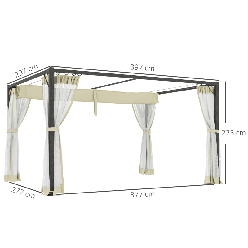 Outsunny 3 x 4m Aluminium Frame Pergola, with Retractable Roof - Khaki