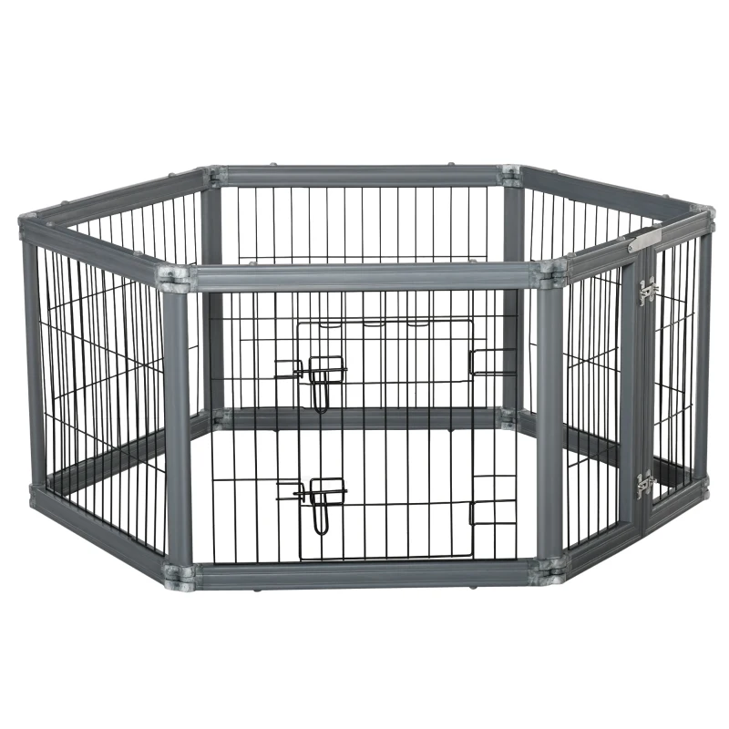 PawHut Dog Play Pen 6 Panel Pet Playpen Foldable Puppy Playpen Rabbit Guinea Pig Run w/ Door for Indoor & Outdoor