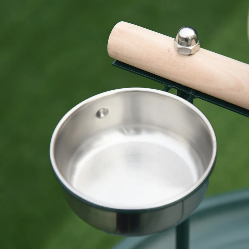 PawHut Bird Perch Stand with Four Wheels, Feeding Bowls, for Small, Medium Birds, Green