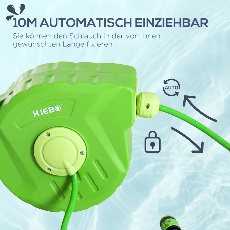 Outsunny Schlauchtrommel 10+1m Schlauchaufroller Automatik schwenkbar Druckluft Garten 180° schenkbar Druckluftschlauch Grün
