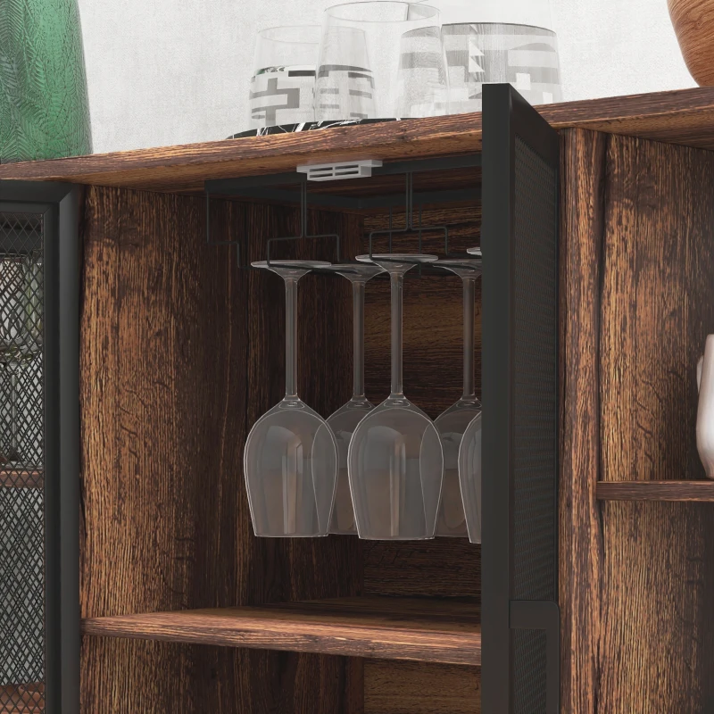 HOMCOM Aparador de Cocina con 6 Estantes Abiertos Porta Copas y Estante Ajustable para Bar Comedor 120x40x76 cm Marrón Rústico