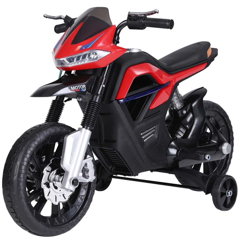 HOMCOM Moto Elettrica per Bambini da 6V con Rotelle, Fari e Musica, in PP e Metallo, 105x52.3x62.3 cm, Rosso
