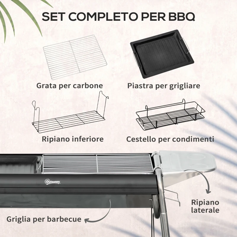 Outsunny Barbecue a Carbonella con Griglia e Piastra di Cottura, Cestino e Ripiani, 107x63x75cm, Nero