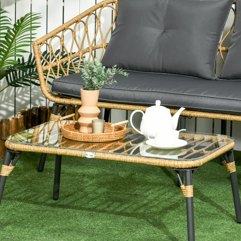 Outsunny Ensemble salon de jardin 4 pièces 7 coussins - acier et résine imitation rotin - sable et gris foncé