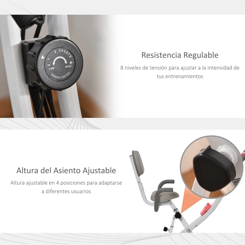 HOMCOM Bicicleta Estática Plegable Regulable en Altura Resistencia Magnética Ajustable Bici Estática con Pantalla LCD y Asiento con Respaldo Sensor de Pulso Carga 120 kg para Casa 105x48x118 cm Rosa