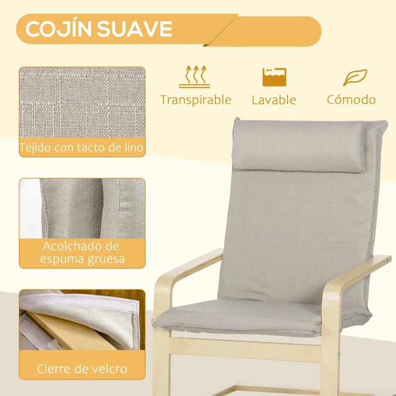 HOMCOM Butaca de Salón con Otomana Sillón con Respaldo Alto Reposabrazos y Almohada Extraíble 67x78x92 cm Gris