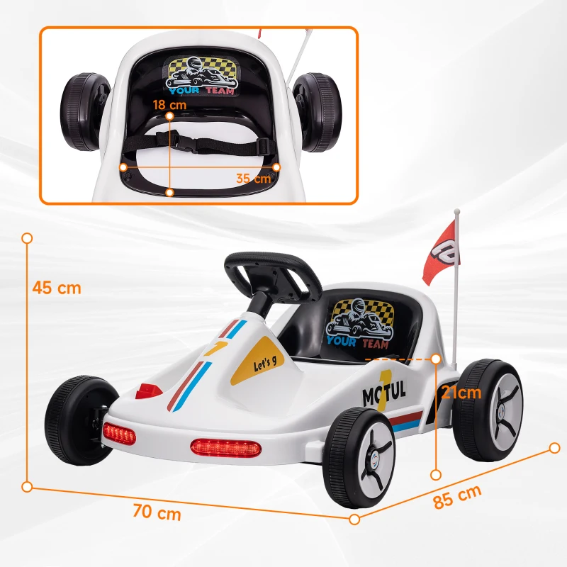 AIYAPLAY Kart Eléctrico 6 V Kart para Niños de +3 Años con Música Luz Bocina Cinturón de Seguridad Go Kart Carga 50 kg Blanco