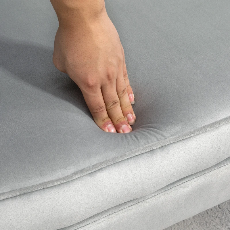 HOMCOM Canapé 2 places en tissu velours en forme de coquillage avec coussin épais de 10 cm pieds dorés effilés gris clair