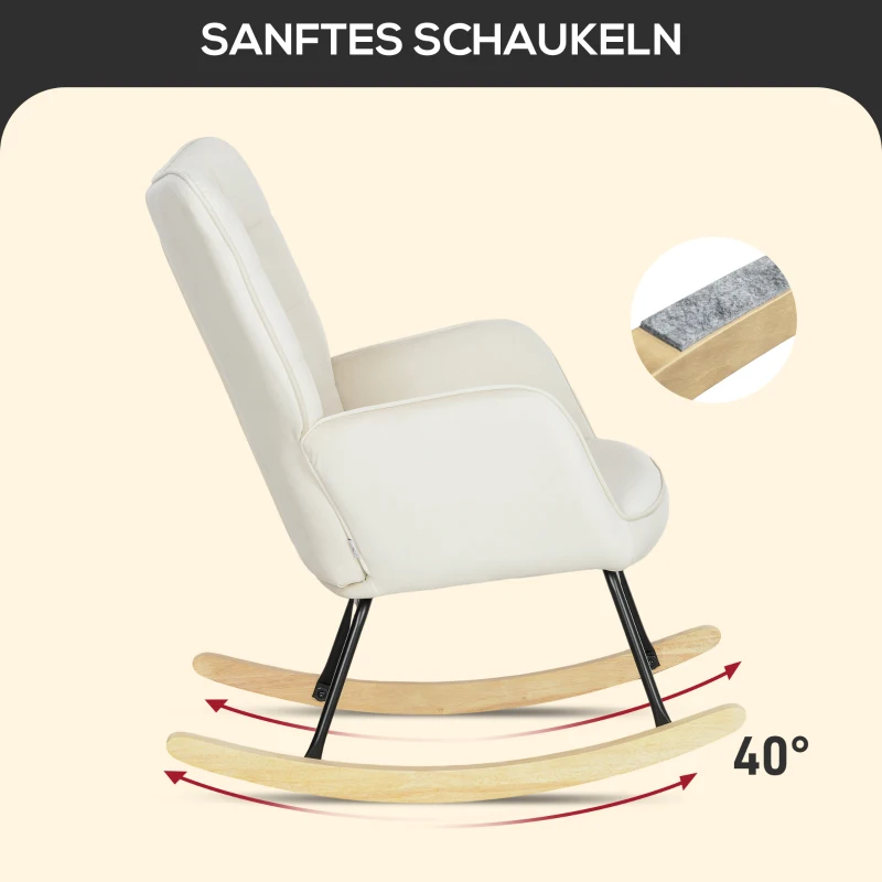 HOMCOM Schaukelstuhl, dicke Polsterung, breite Rückenlehne, Buchenholz/Stahlrahmen, bis 120 kg, Beige(m-4)