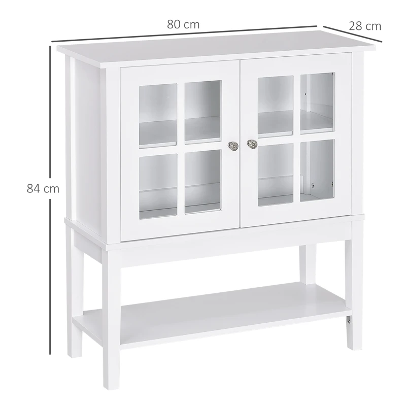 HOMCOM Buffet de cuisine Vaisselier en Vitrine Placard de  Rangement sur pied - 2 Portes en Verre, étagère - dim. 80L x 28l x 84H cm - Bois Blanc