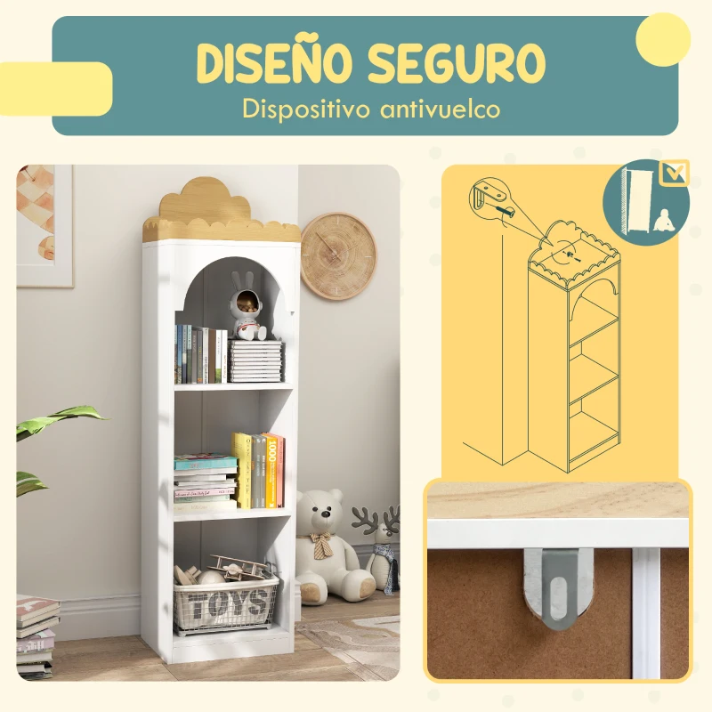 AIYAPLAY Estantería para Libros Infantil de 3 Niveles Estantería Infantil para Guarderías Habitación Infantil Blanco y Natural