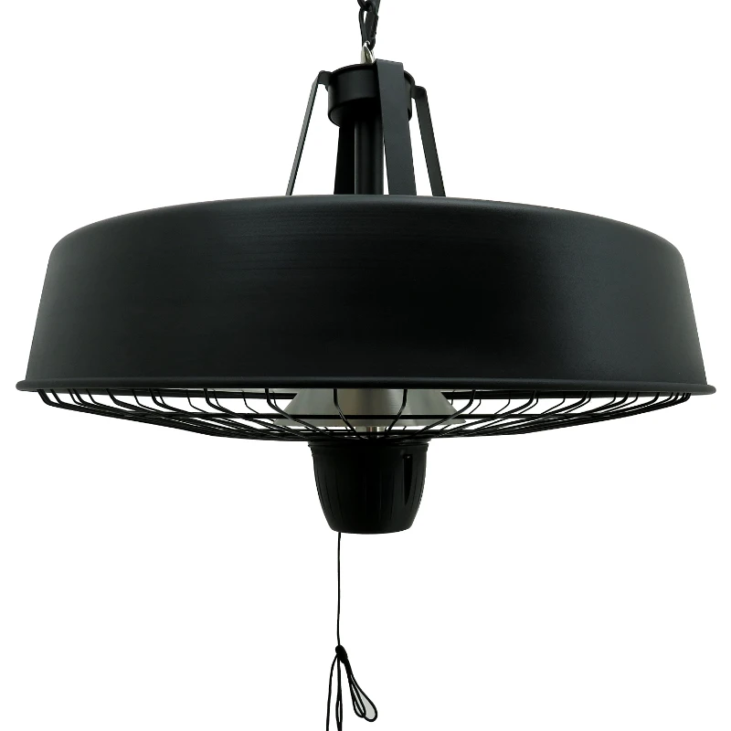 HOMCOM Chauffage radiant suspendu Ø 48 x 35H cm 2 tubes 1000/2500 W chaine + mousqueton intégrés noir