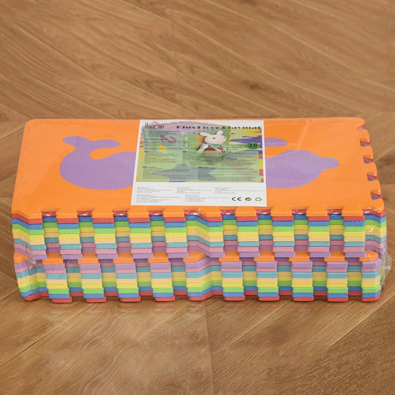 HOMCOM Alfombra Puzzle para Bebés 36 Piezas 31,5x31,5 cm Juego Rompecabezas Infantil Modelo de Animales Suelo de Espuma EVA Área de Cobertura 3,24 m² Multicolor