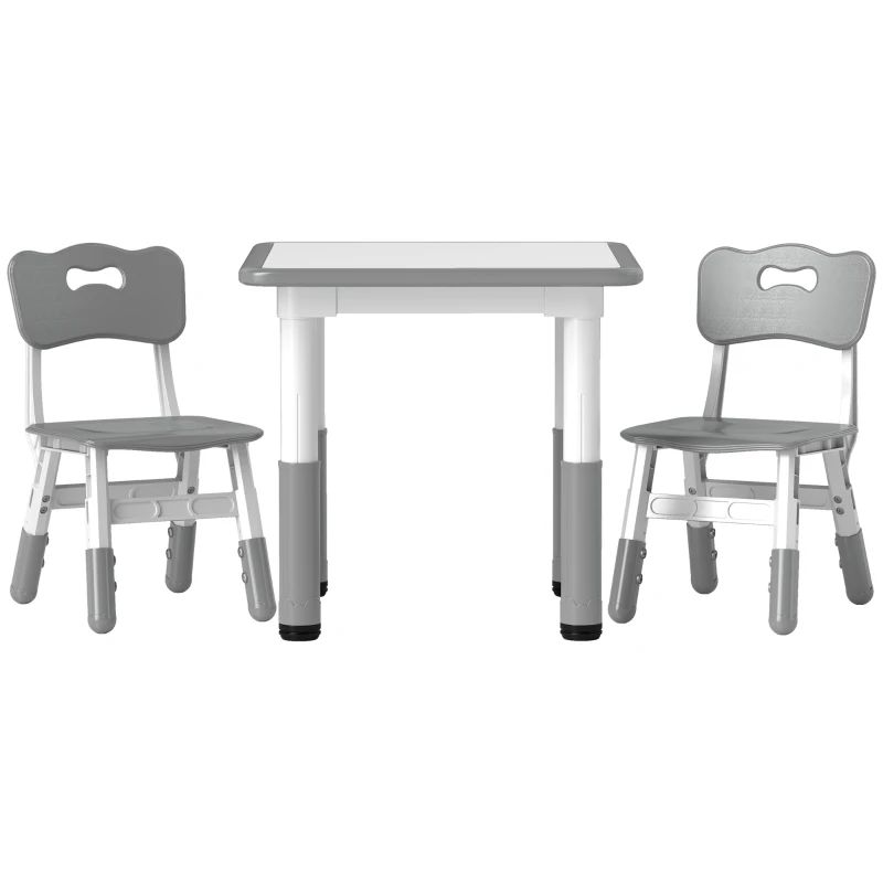 AIYAPLAY Height Adjustable Toddler Table and Chair Set, 3 Pcs Children Activity Table w/ 2 Chairs, for Playroom, Bedroom - Grey